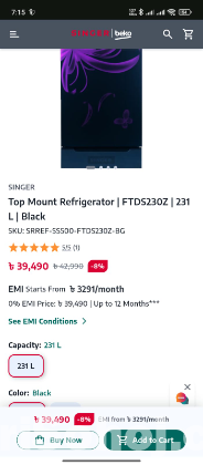 সিংগার ফ্রিজ ( 230 liter  )